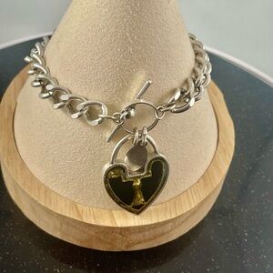 Silver Heart Pendant Charm Bracelet